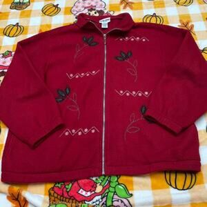 Red Embroidered Alfred Dunner Fleece Sweatshirt